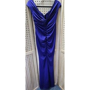 Purple Off The Shoulder Ruched Side Zip Formal Dress Stretchy Front Slit Holiday